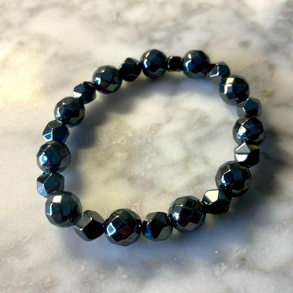 Large grey hematite bracelet in size 7”